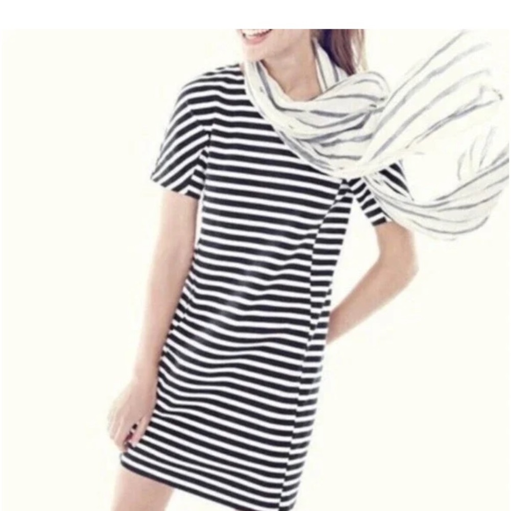 J Crew Dark Black White Stripe T-Shirt Dress